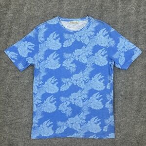 GANJ Mens Size 2XL Blue Tropical Floral Hawaiian Print T Shirt Short Sleeve Tee